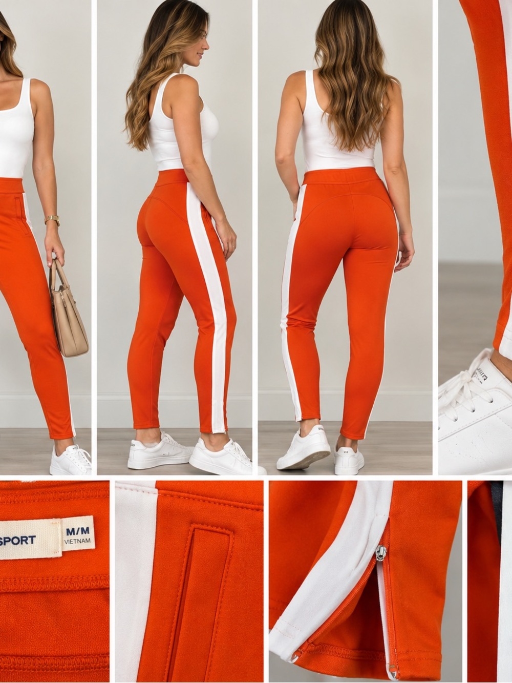 Tory Burch Orange Track Pants with White Side Stripe